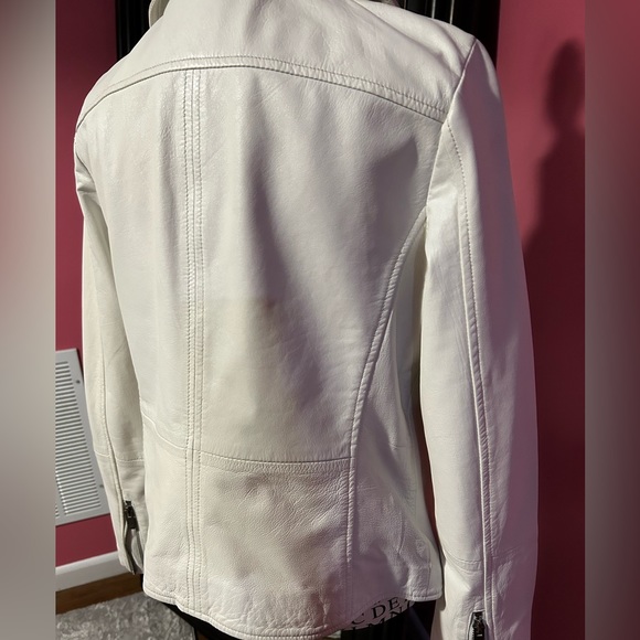White / Off White Sheep Leather Moto Jacket - Picture 6 of 10
